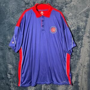 Mejestic Cool Base Chicago Cubs Athletic Polo Classic Blue and Red Shirt Men 4XL